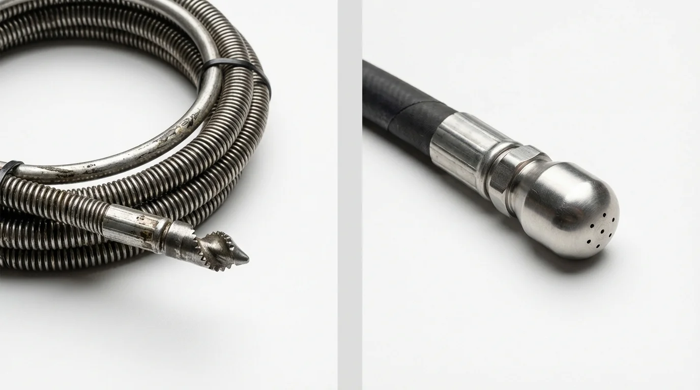 Drain snake cable and hydro jetting nozzle used for drain cleaning in Pittsburgh, PA