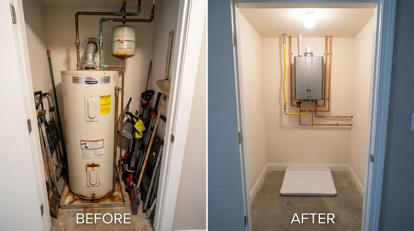 Tank water heater versus wall-mounted tankless unit comparison for Pittsburgh, PA homeowners