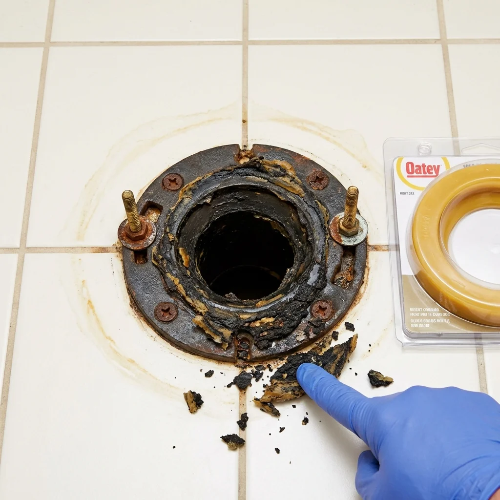 Failed wax ring showing water seepage at the base of a toilet in a Pittsburgh, PA home