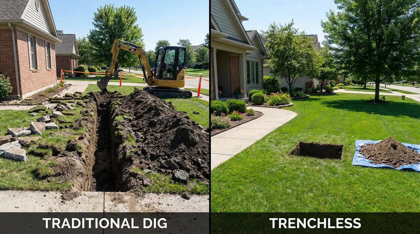 Trenchless sewer repair with minimal yard damage versus traditional excavation in Pittsburgh, PA